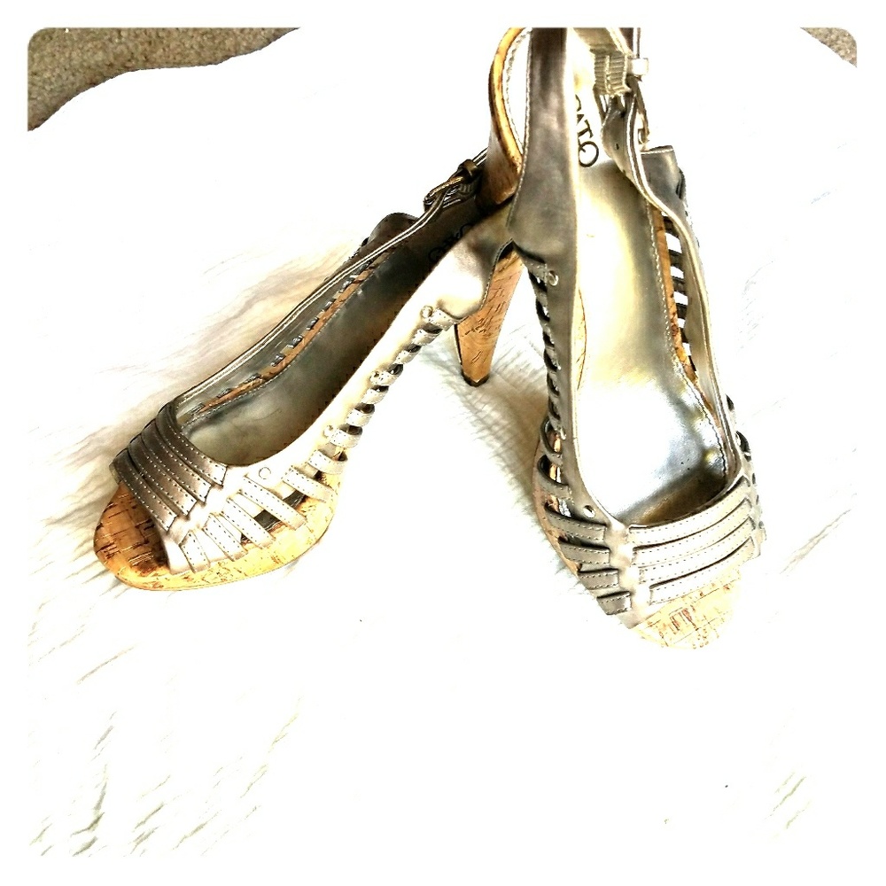 CATO silver and cork style heels